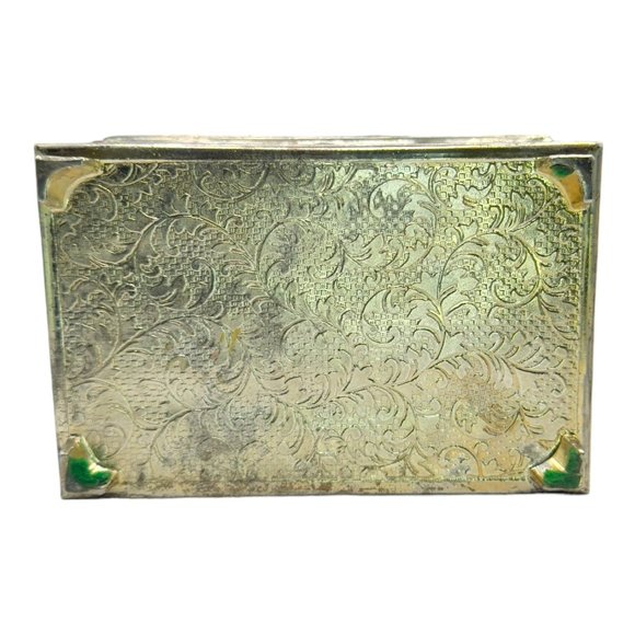 Vintage Jewelry Box with Silver Metal Cladding Tulips and soft Red Felt Lining - Picture 6 of 9